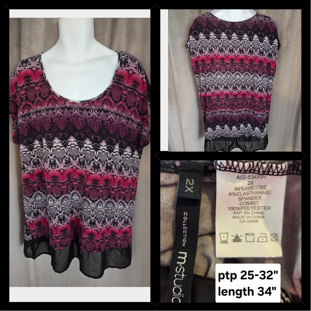 2X Gorgeous M.STUDIO Women's Black and Pink Top